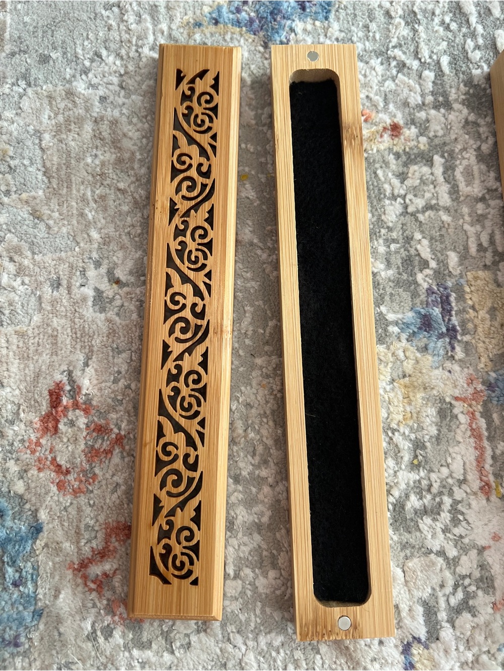 Natural Bamboo Incense Holder Box with Black Felt Lining